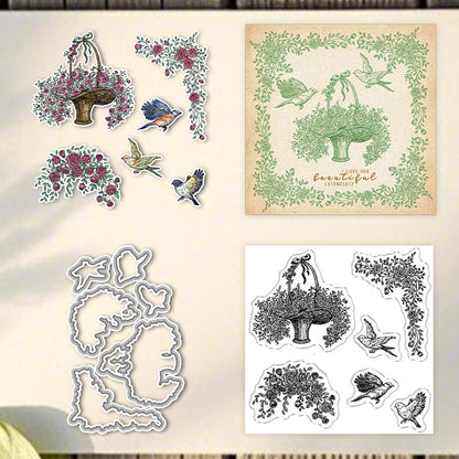 Flower Basket and Birds Dies & Stamps Set