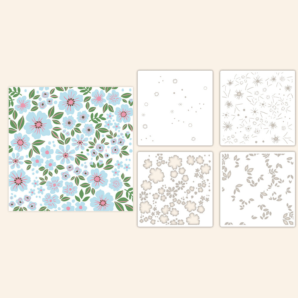 4 PCS Pretty Flowers Pattern DIY Painting Hollow Stencil