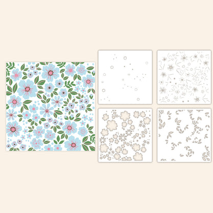 4 PCS Pretty Flowers Pattern DIY Painting Hollow Stencil