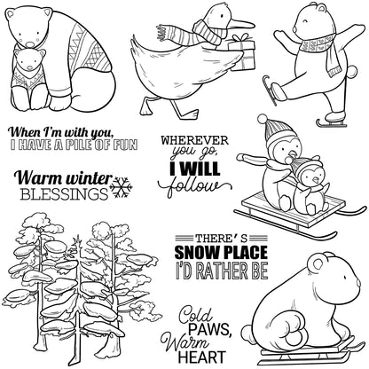 Winter Animals and Pine Trees Clear Stamps
