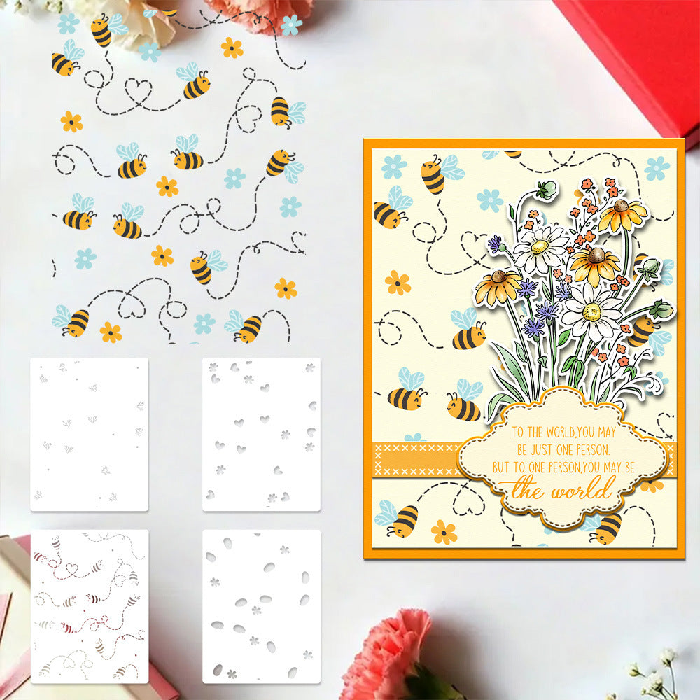 4 PCS Flying Bees Pattern DIY Painting Hollow Stencil