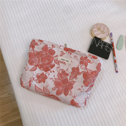 Elegant Large Flower Embossed Cosmetic Bag