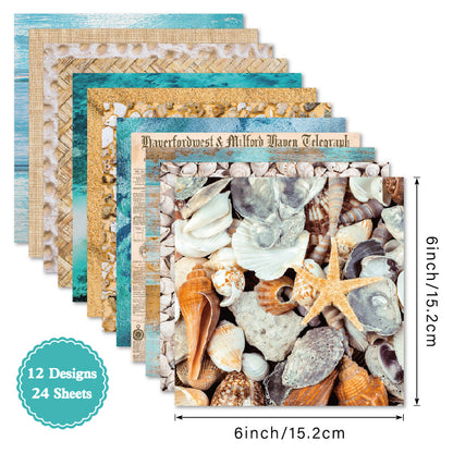 24PCS 6" Beach Scrapbook Paper & Cardstock