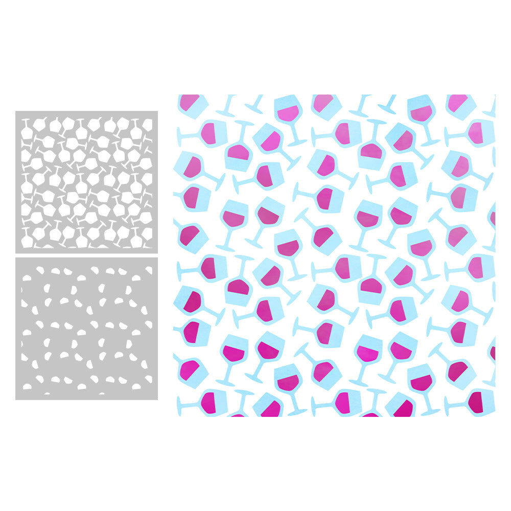 2 PCS Wineglass Pattern DIY Painting Hollow Stencil