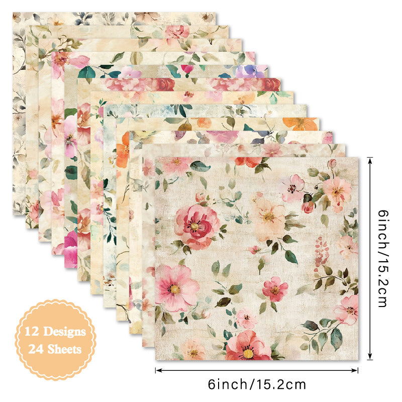 24PCS 6" Flowers Scrapbook Paper & Cardstock