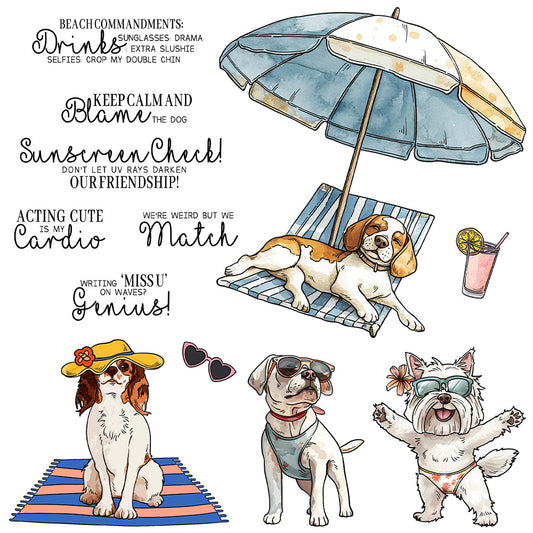 Puppy Beach Vacation Clear Stamps