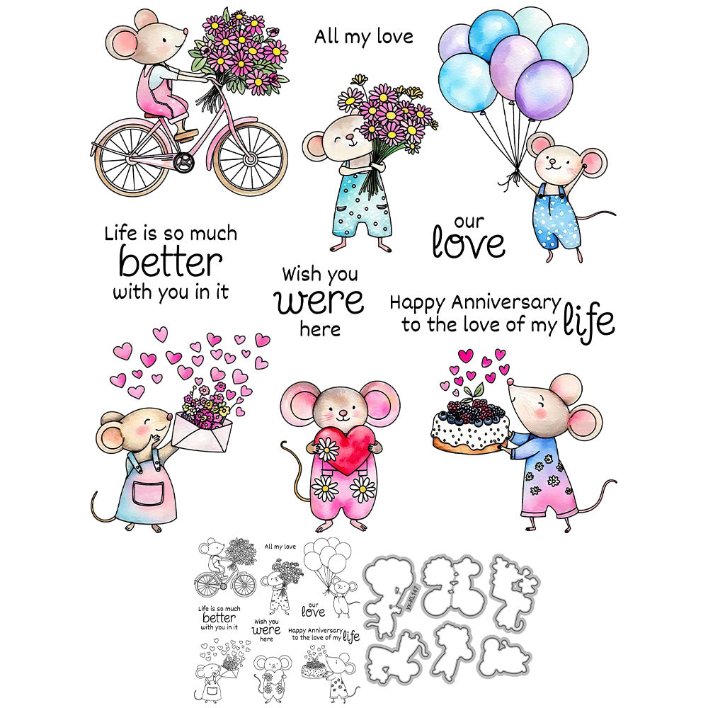 Valentine's Day Little Mouse Dies & Stamps Set