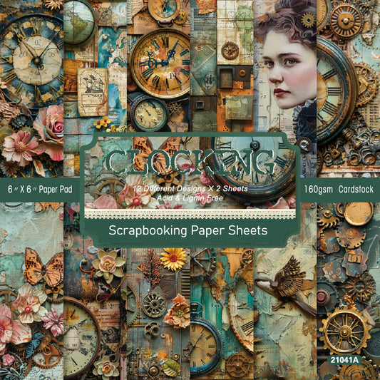 24PCS 6" Vintage Clock Scrapbook Paper & Cardstock