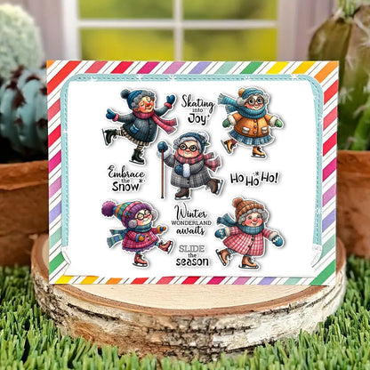 Grandma Skating In Winter Clear Stamps