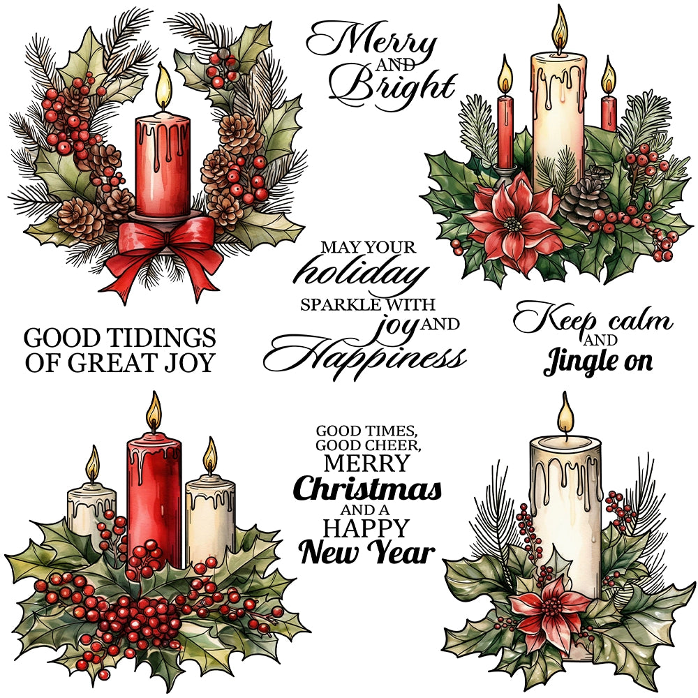 Christmas Candle Pine Leaves Clear Stamps