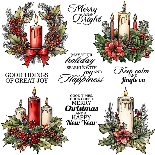 Christmas Candle Pine Leaves Clear Stamps