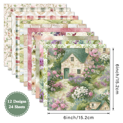 24PCS 6" Country Garden Scrapbook Paper & Cardstock