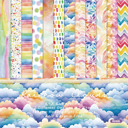 24PCS 6" Rainbow Clouds Scrapbook Paper & Cardstock