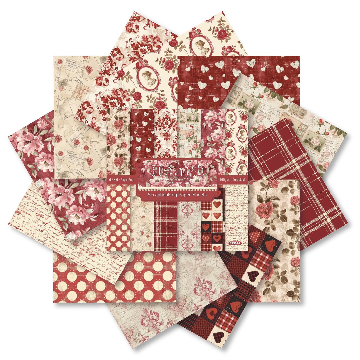 24PCS 6" Heart Scrapbook Paper & Cardstock