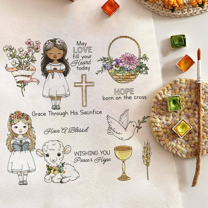 Little Girl and Flowers Clear Stamps