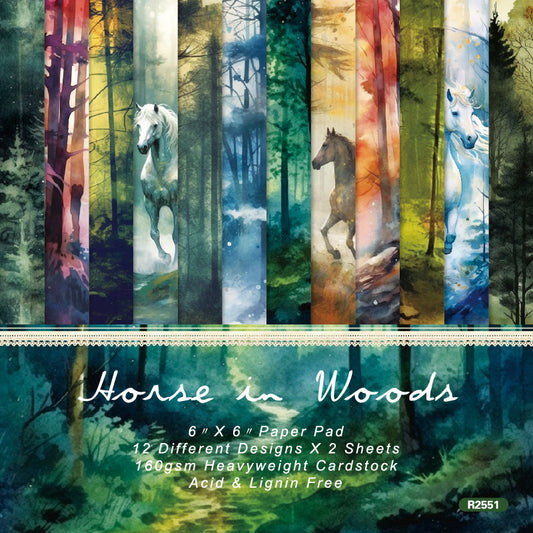 24PCS 6" Horse In Woods Scrapbook Paper & Cardstock