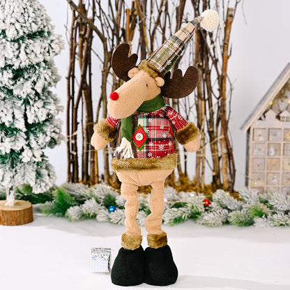 Christmas Retro Plaid Cloth Telescopic Doll Decorations