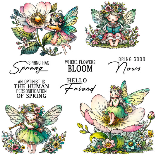 Spring Flower Elves Clear Stamps