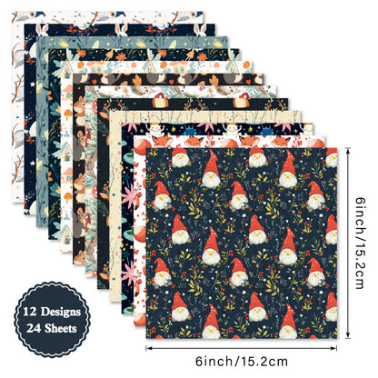 24PCS 6" Gnome Scrapbook Paper & Cardstock