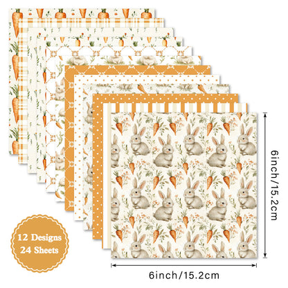 24PCS 6" Bunny Carrot Scrapbook Paper & Cardstock