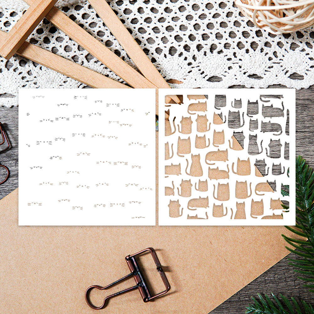 2 PCS Cute Cat Pattern DIY Painting Hollow Stencil