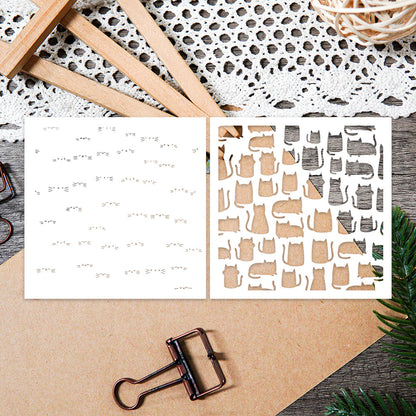 2 PCS Cute Cat Pattern DIY Painting Hollow Stencil