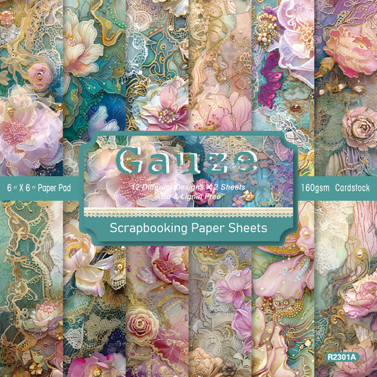 24PCS 6" Gauze Scrapbook Paper & Cardstock