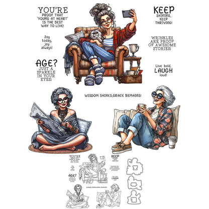 Fashion Old Lady Dies & Stamps Set