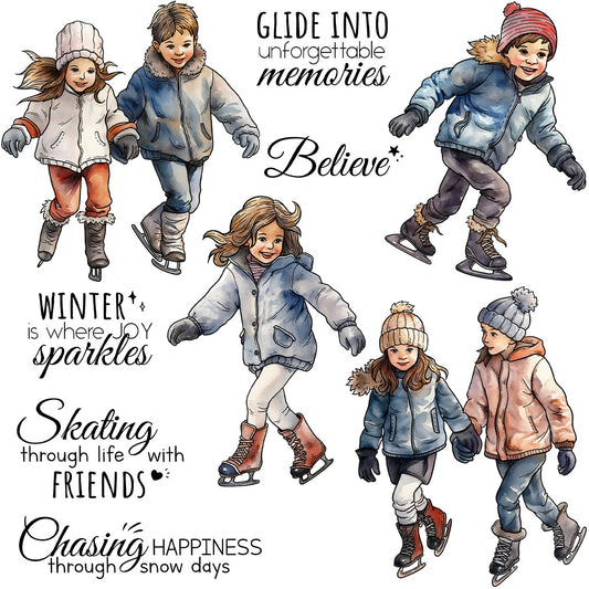 Winter Skating Kids Clear Stamps