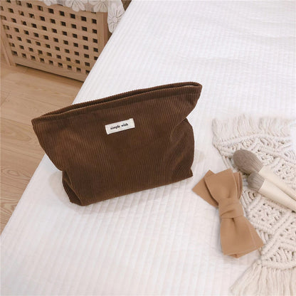 Solid Color Corduroy Cosmetic Bag