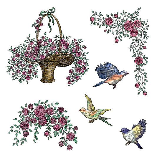 Flower Basket and Birds Dies & Stamps Set