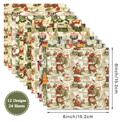24PCS 6" Christmas Style Scrapbook Paper & Cardstock