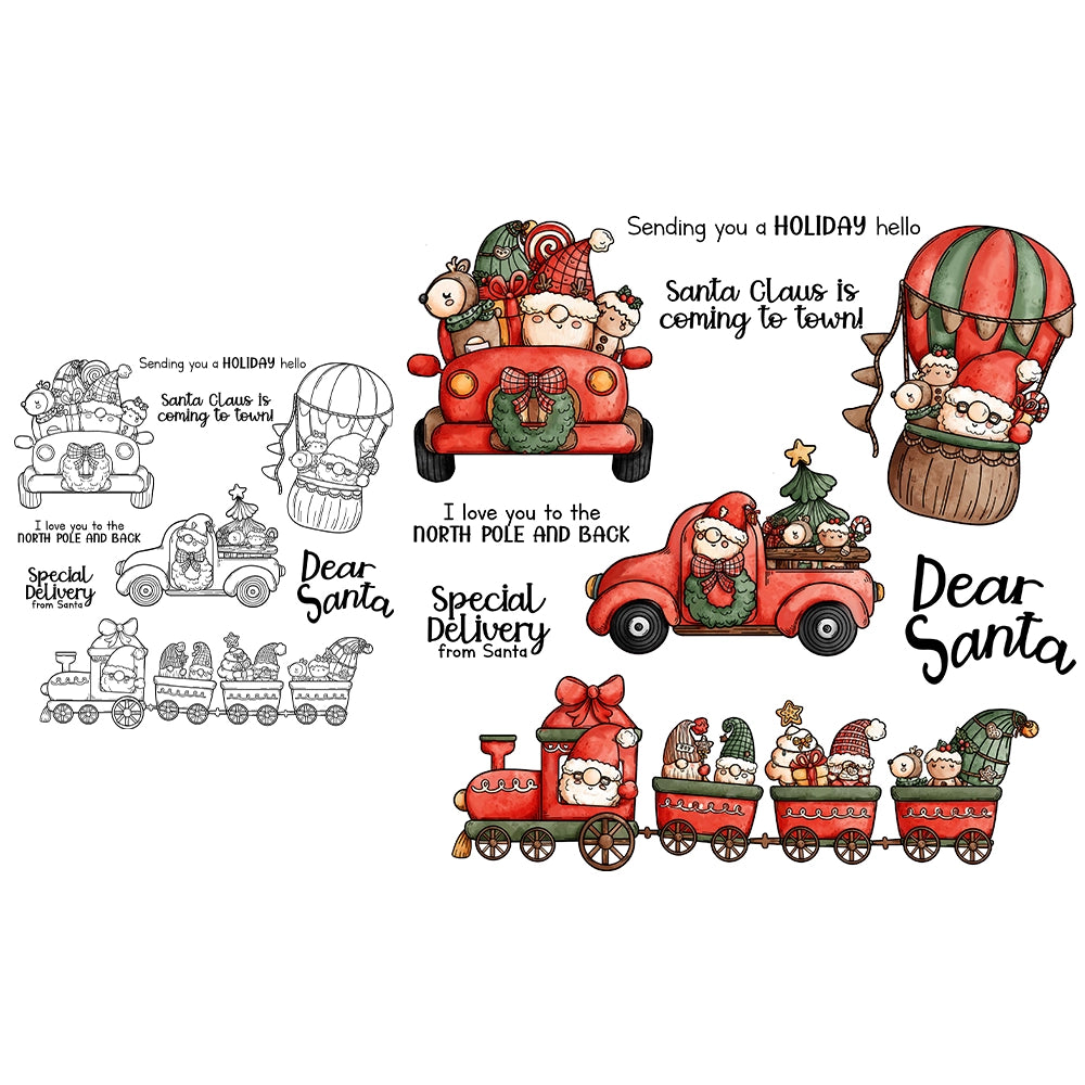 Santa Truck Hot Air Balloon Clear Stamps