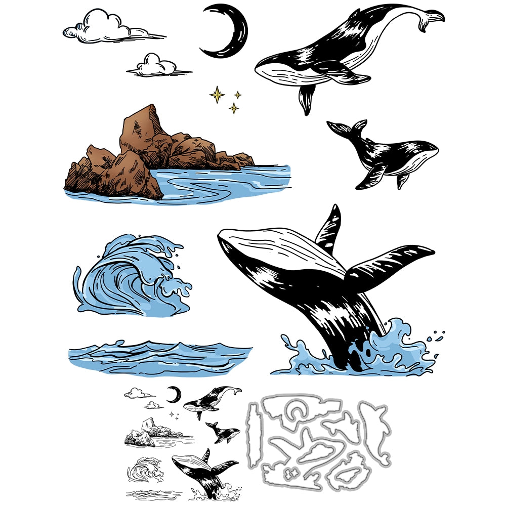 Cute Swimming Dolphins Dies & Stamps Set