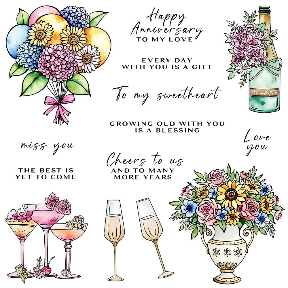 Champagne Flowers Clear Stamps