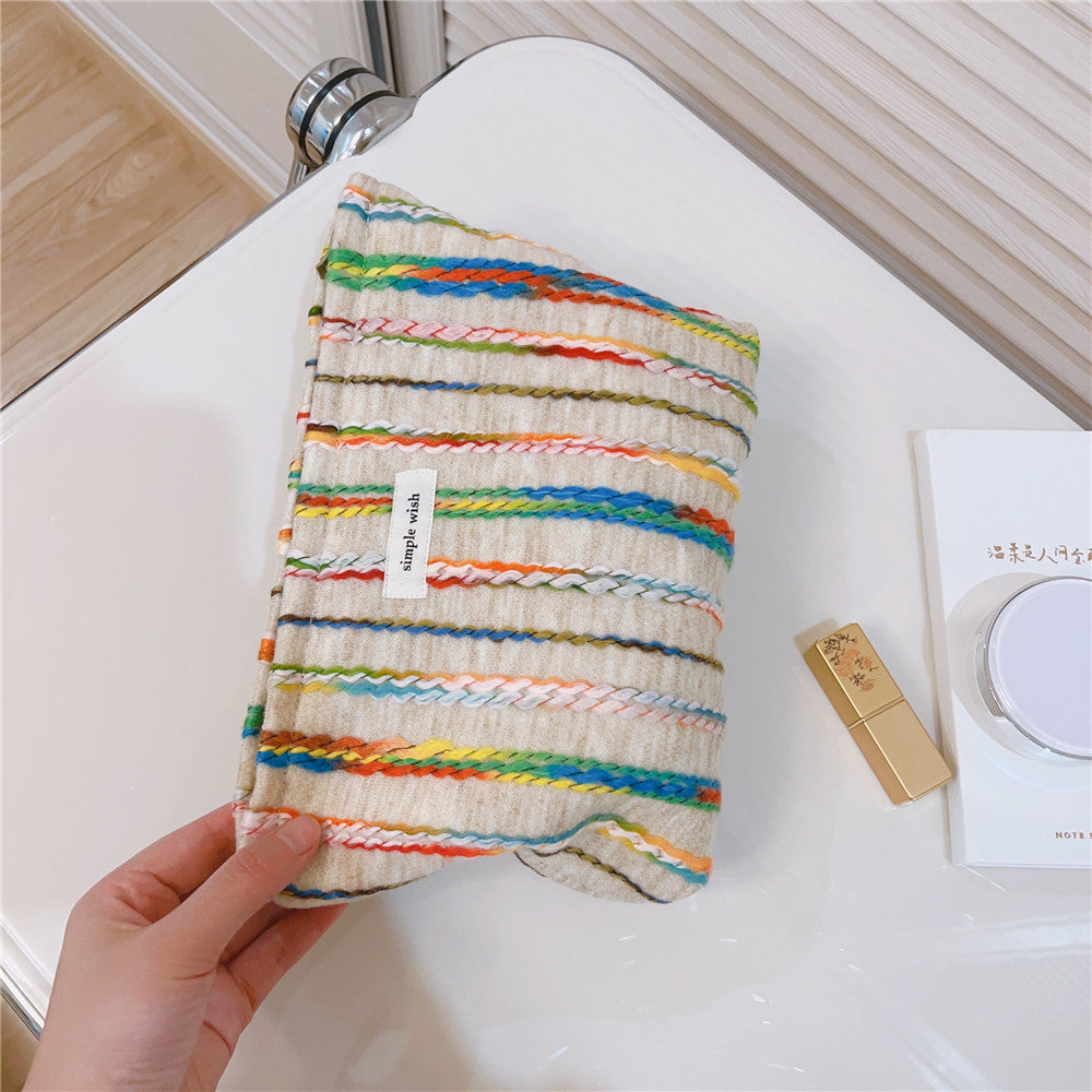 Rainbow Line Contrast Color Canvas Cosmetic Bag