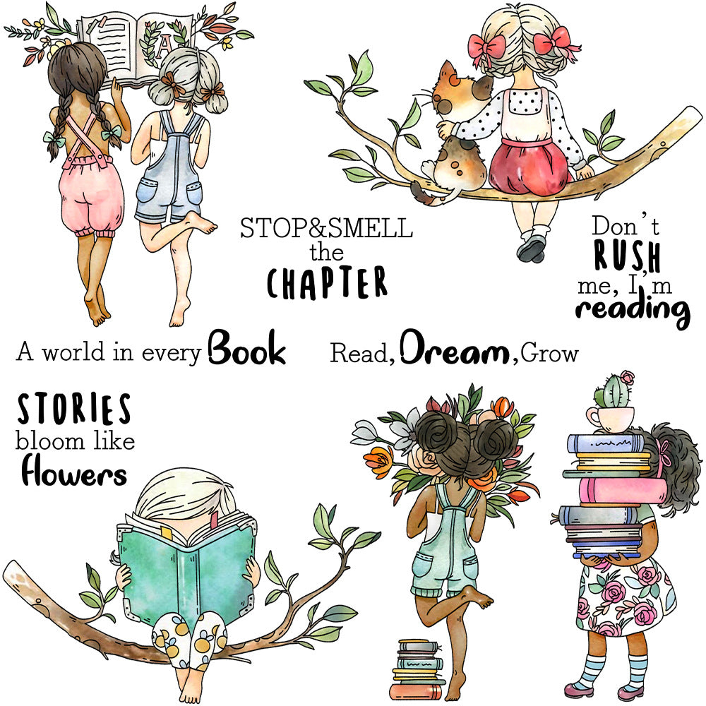 Little Girl Reading Clear Stamps