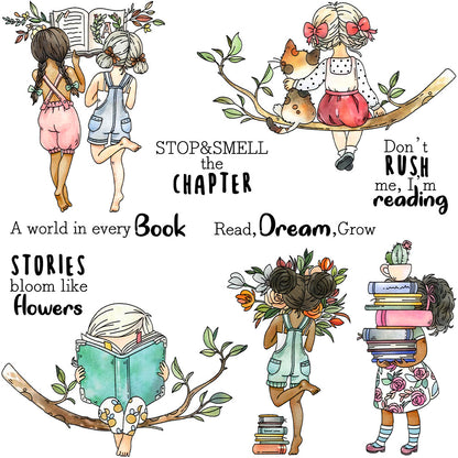 Little Girl Reading Clear Stamps