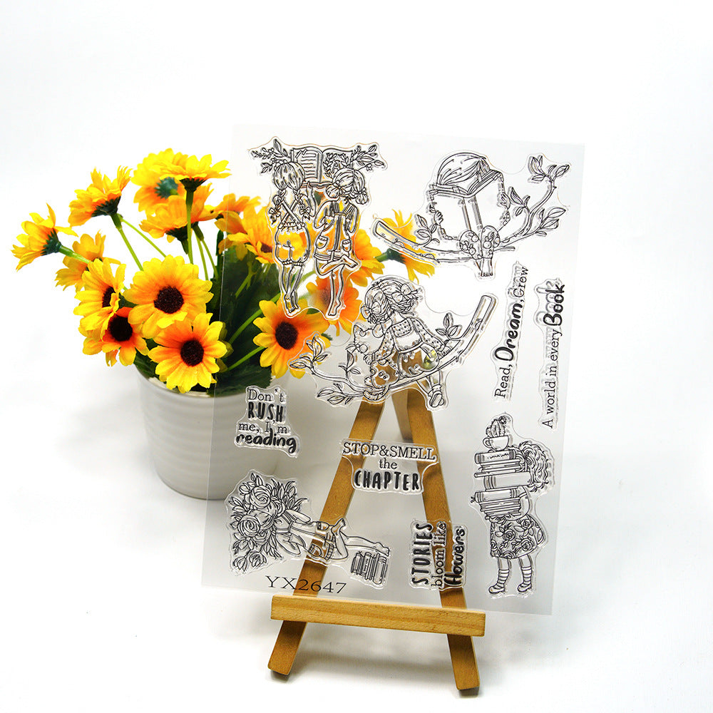 Little Girl Reading Clear Stamps