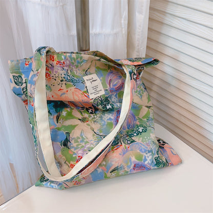 Oil Painting Style Floral Canvas Shoulder Bag