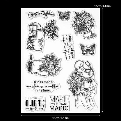 Romantic Flowers Butterflies Dies & Stamps Set