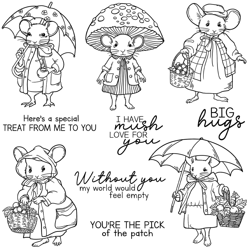 Cute Mouse Holding an Umbrella Dies & Stamps Set