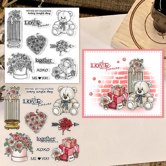 Valentine's Day Rose Bear Gift Clear Stamps