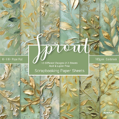 24PCS 6" Gold Leaf Scrapbook Paper & Cardstock