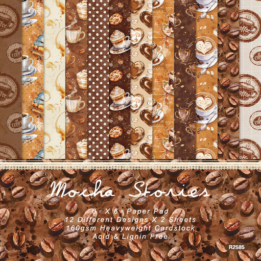 24PCS 6" Mocha Stories Scrapbook Paper & Cardstock