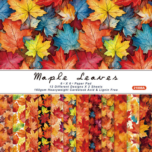 24PCS 6" Maple Leaves Scrapbook Paper & Cardstock