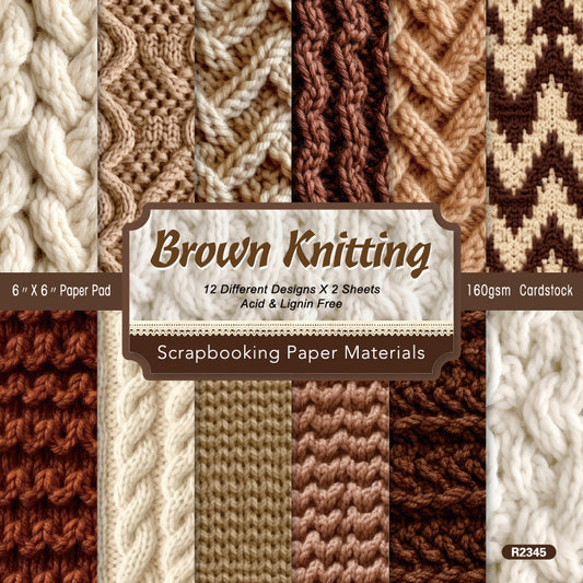 24PCS 6" Brown Knitting Scrapbook Paper & Cardstock