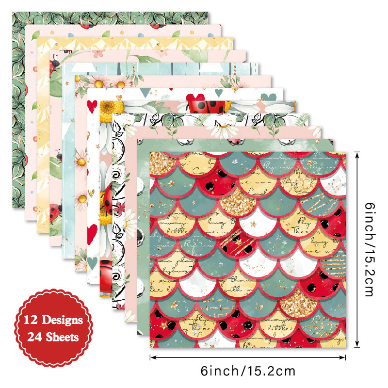 24PCS 6" Ladybug Charm Scrapbook Paper & Cardstock