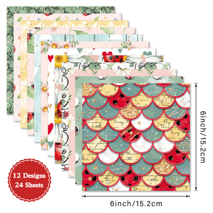 24PCS 6" Ladybug Charm Scrapbook Paper & Cardstock