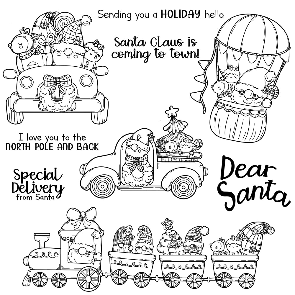 Santa Truck Hot Air Balloon Clear Stamps